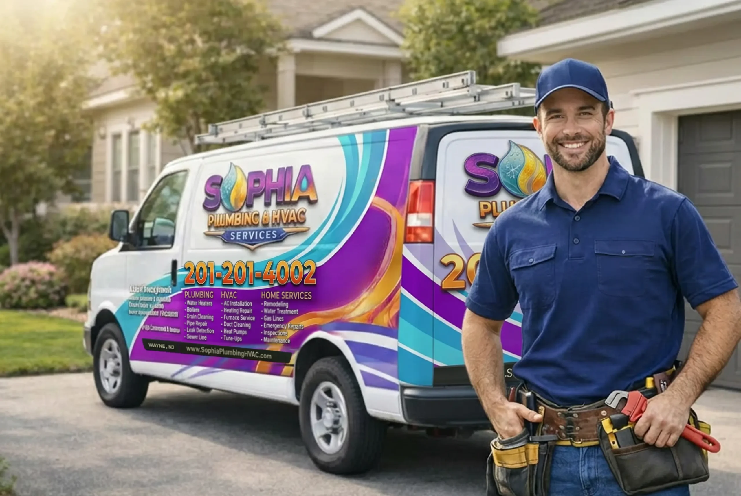 Sophia Plumbing and HVAC Services branded service van
